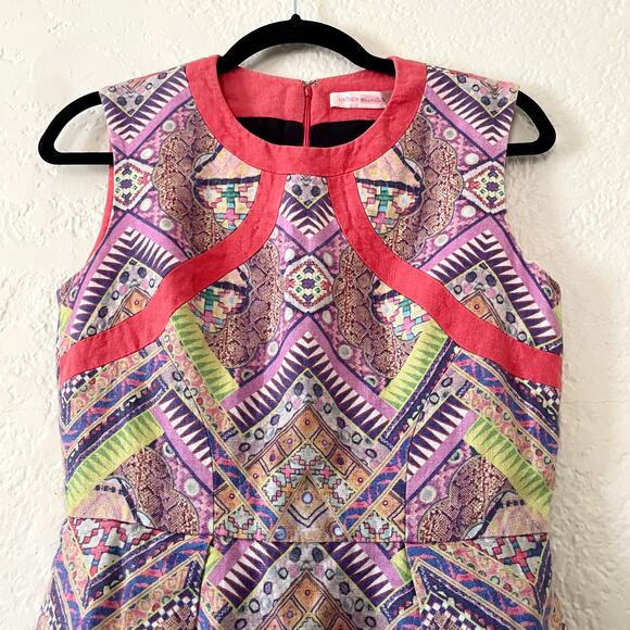 Matthew Williamson 100% Linen Tribal Print Sleeveless Mini Dress sz 10 - Picture 3 of 8